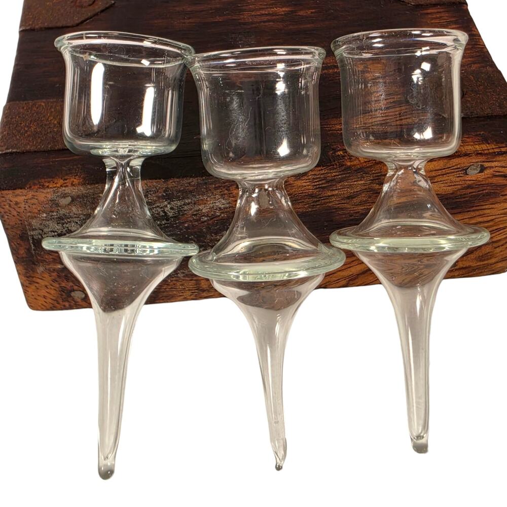 Vintage Miniature Glass Toast Glasses Cake Topper Goblets Set of 3 1950s